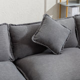 112.2" Chenille Upholstered Sofa with Ottoman and 5 Pillows - Gray