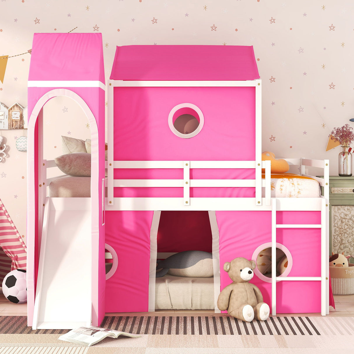 Loft Bed With Slide Tent And Tower