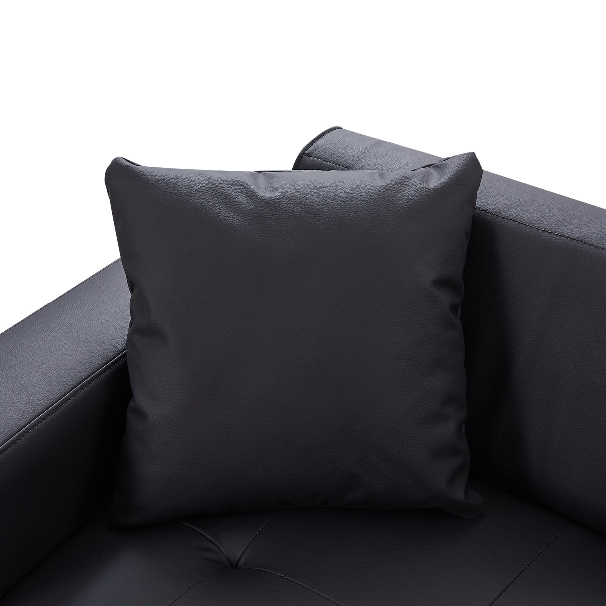 107" Contemporary Sofa with a Round Storage Ottoman and Three Removable Pillows - Black