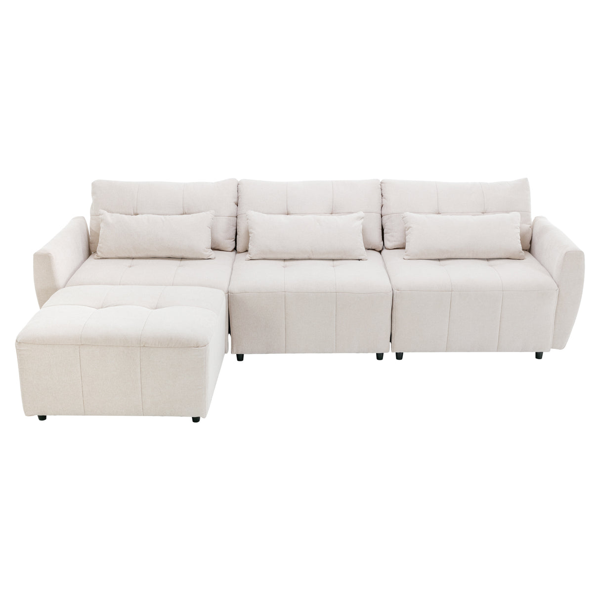 113.3" Modular Sectional Sofa with Ottoman and USB and USB-C Ports - Beige