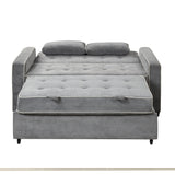 Upholstered Loveseat with Pull Out Sofa, Two Throw Pillows, Dual USB Charging Port And Adjustable Backrest - Gray