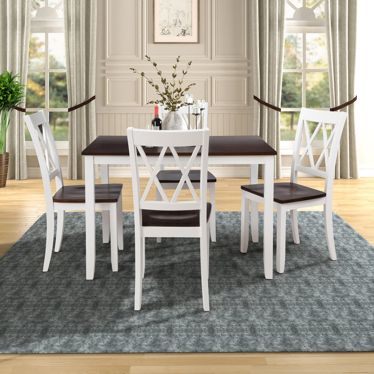 5-Piece Dining Set - White+Cherry