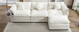 112.2" Chenille Upholstered Sofa with Ottoman and 5 Pillows - Off White