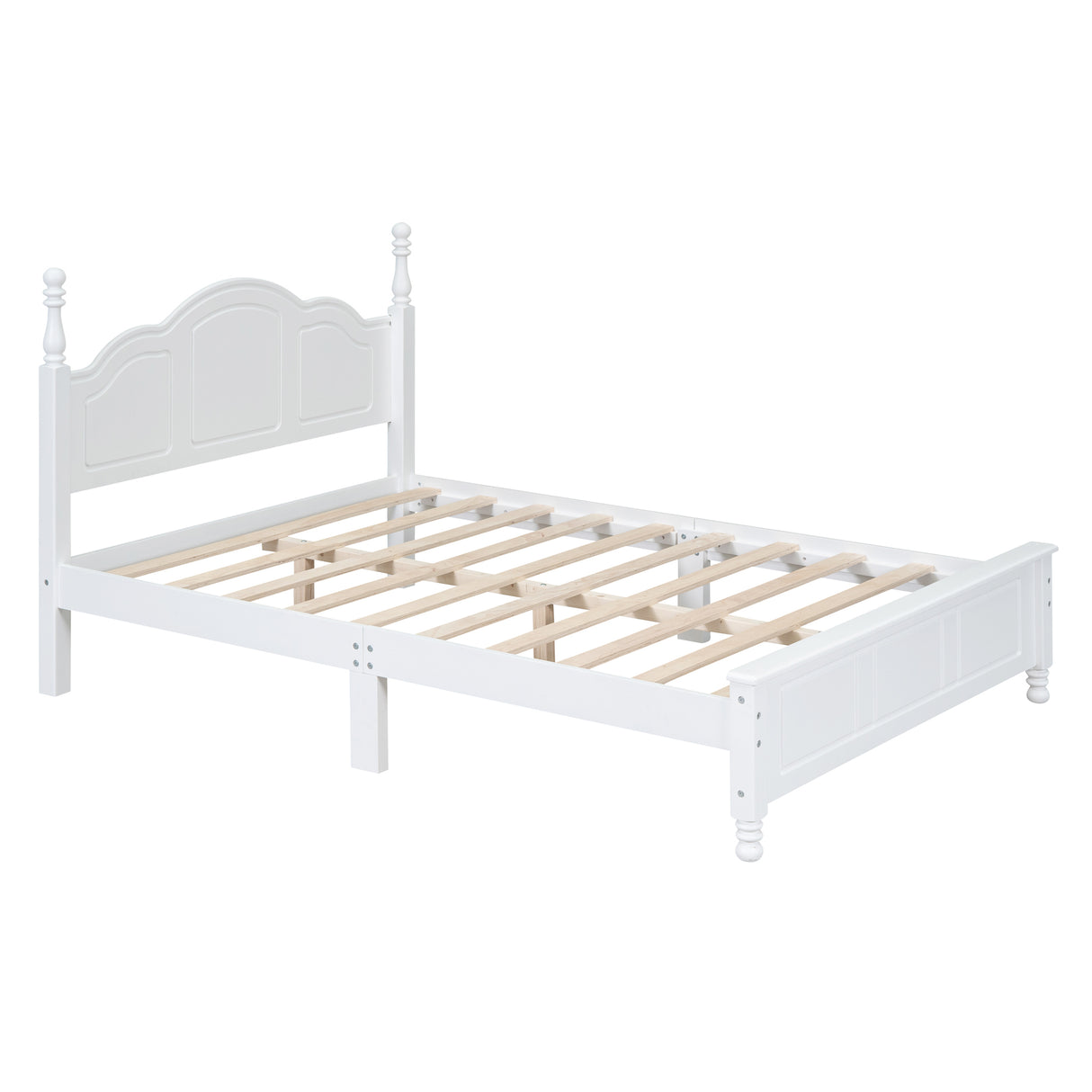 Full Size Wood Platform Bed with Slat Support, White