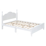 Full Size Wood Platform Bed with Slat Support, White