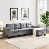 Modern Sectional Sofa With  Right Lounge Storage Chaise and Cup Holder - Gray