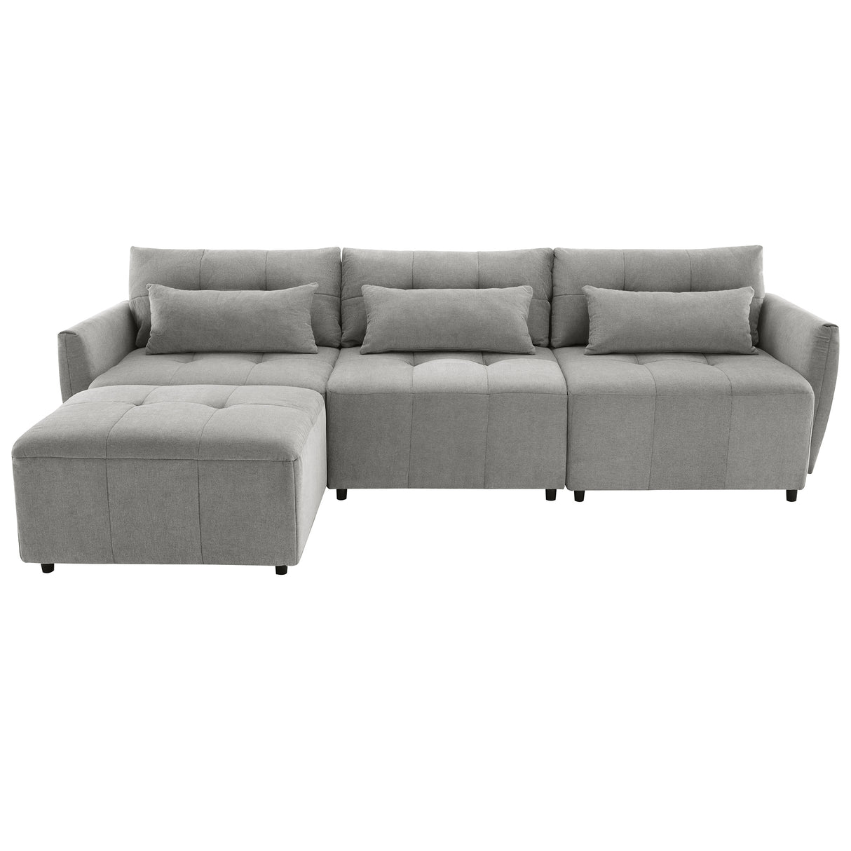 113.3" Modular Sectional Sofa with Ottoman, USB and USB-C Ports, Gray