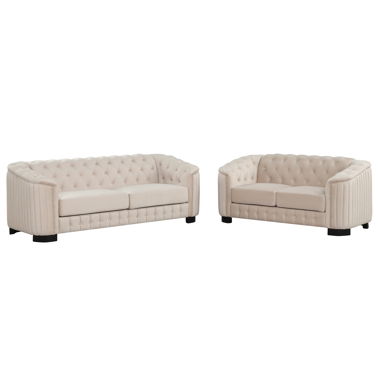 Modern 3-Piece Velvet Upholstered Living Room Set Including Sofa, Love Seat and Chair, Beige