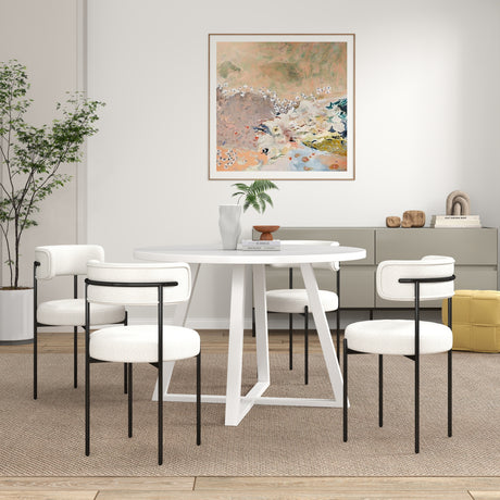 Durban 5-Piece Round Dining Set, with 4 Boucle Chairs