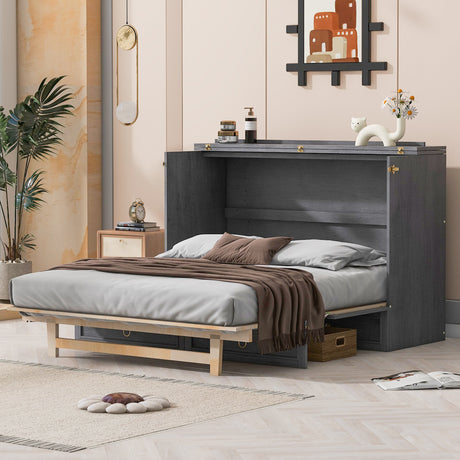 Queen Murphy Bed with Large Drawers ,Gray