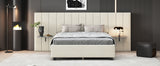 Queen Size Upholstered Platform Bed with Tall Headboard, Beige