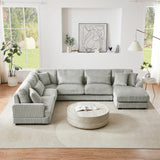 129" Oversized U-shaped Sofa Sectional in Soft Corduroy with a Chaise Lounge , Grey