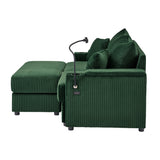 72.8" Modern Style Loveseat with Storage Space, Movable Ottoman, Two USB Ports, Two Cup Holders and Phone Holder - Green