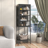 Metal Glass Door Display Storage Cabinet - 5 Tier Cube Bookshelf Storage Cabinet With 3 Adjustable Shelves For Kitchen, Dining Room, Living Room, Bathroom, Home Office