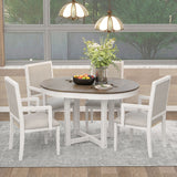 TREXM 5-Piece Dining Set With  Butterfly Leaf and 4 Upholstered Dining Chairs (Brown+White)