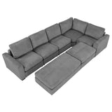 121.3" Modular Sectional Sofa with Two Movable Ottomans, Gray