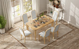 TREXM 7-Piece Farmhouse Dining Set With 6 high-back Chairs f (Natural Wood Wash)