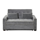 Upholstered Loveseat with Pull Out Sofa, Two Throw Pillows, Dual USB Charging Port And Adjustable Backrest - Gray