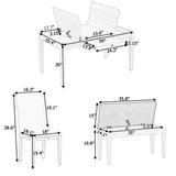 Farmhouse 6-Piece Dining Set with Storage Table with Drawer, and Upholstered Dining Chairs - White+Gray