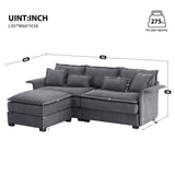 Oversized Luxury Sectional Sofa With Bentwood Armrests, 4 Seat Upholstered Indoor Furniture With Double Cushions, L Shape Couch With Ottoman For Living Room