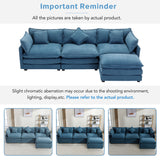 112.2" Chenille Upholstered Sofa with Ottoman and 5 Pillows - Blue