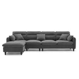 Modern  Sectional Sofa with Pillows and Ottoman - Gray