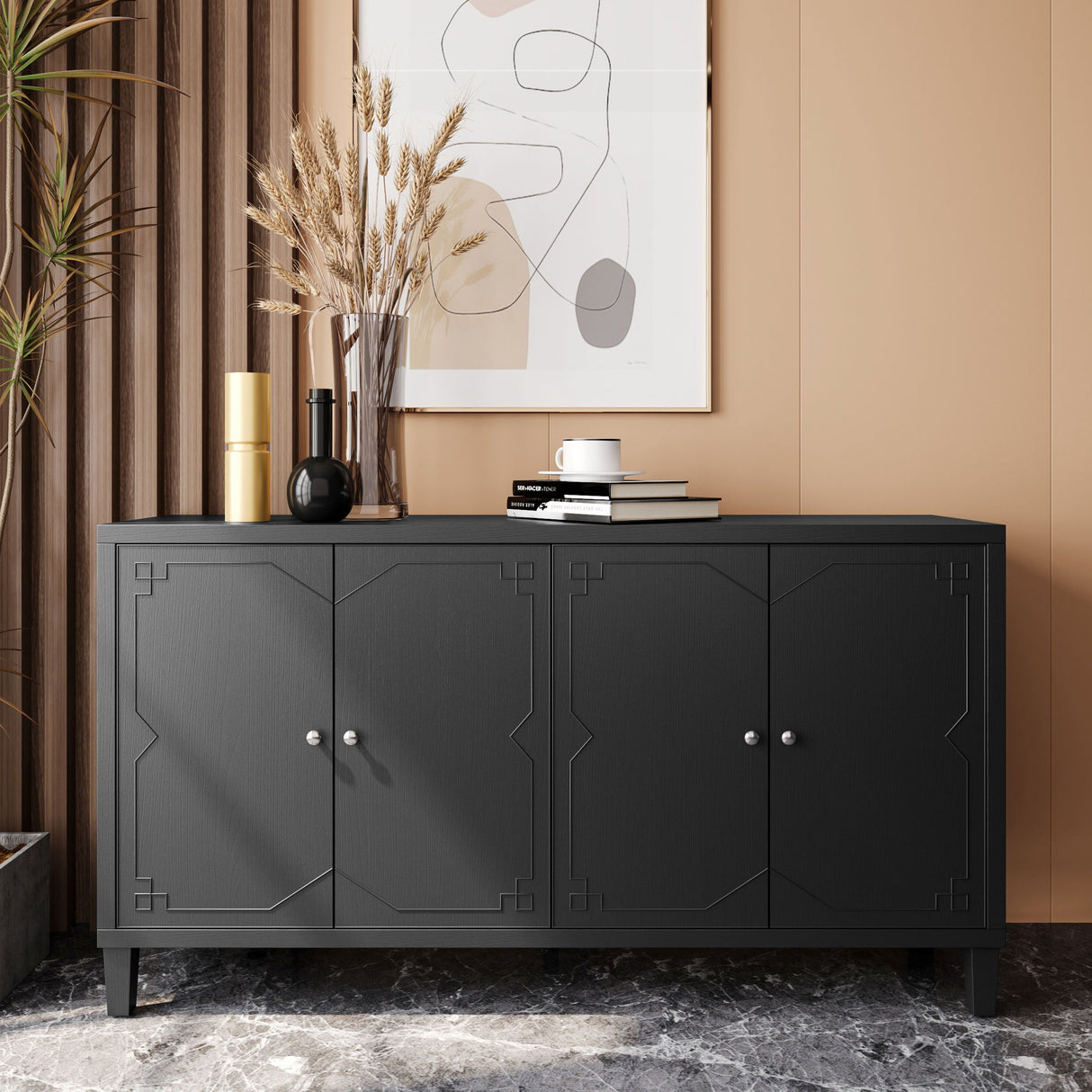 4 Door Accent Cabinet - Matte Black