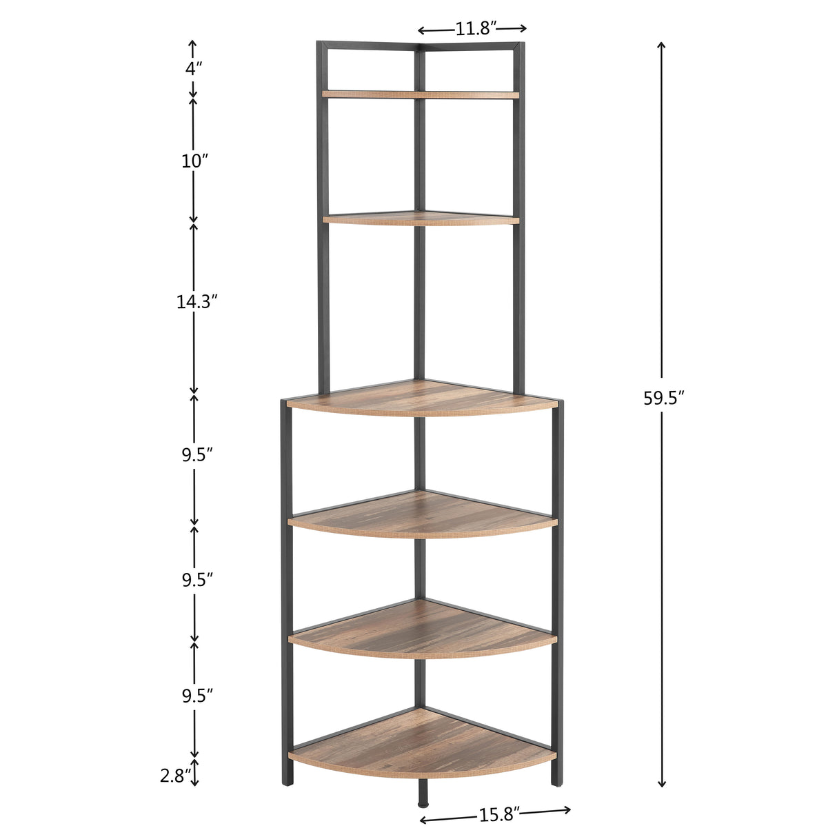 6 Tier Corner Open Shelf Bookcase - Rustic Brown