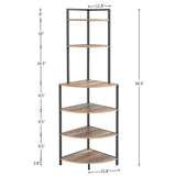 6 Tier Corner Open Shelf Bookcase - Rustic Brown