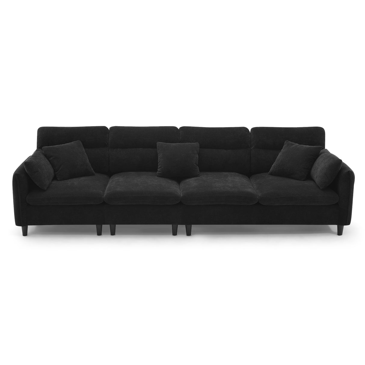 Modern Convertible Sectional Sofa with Pillows and Ottoman - Black