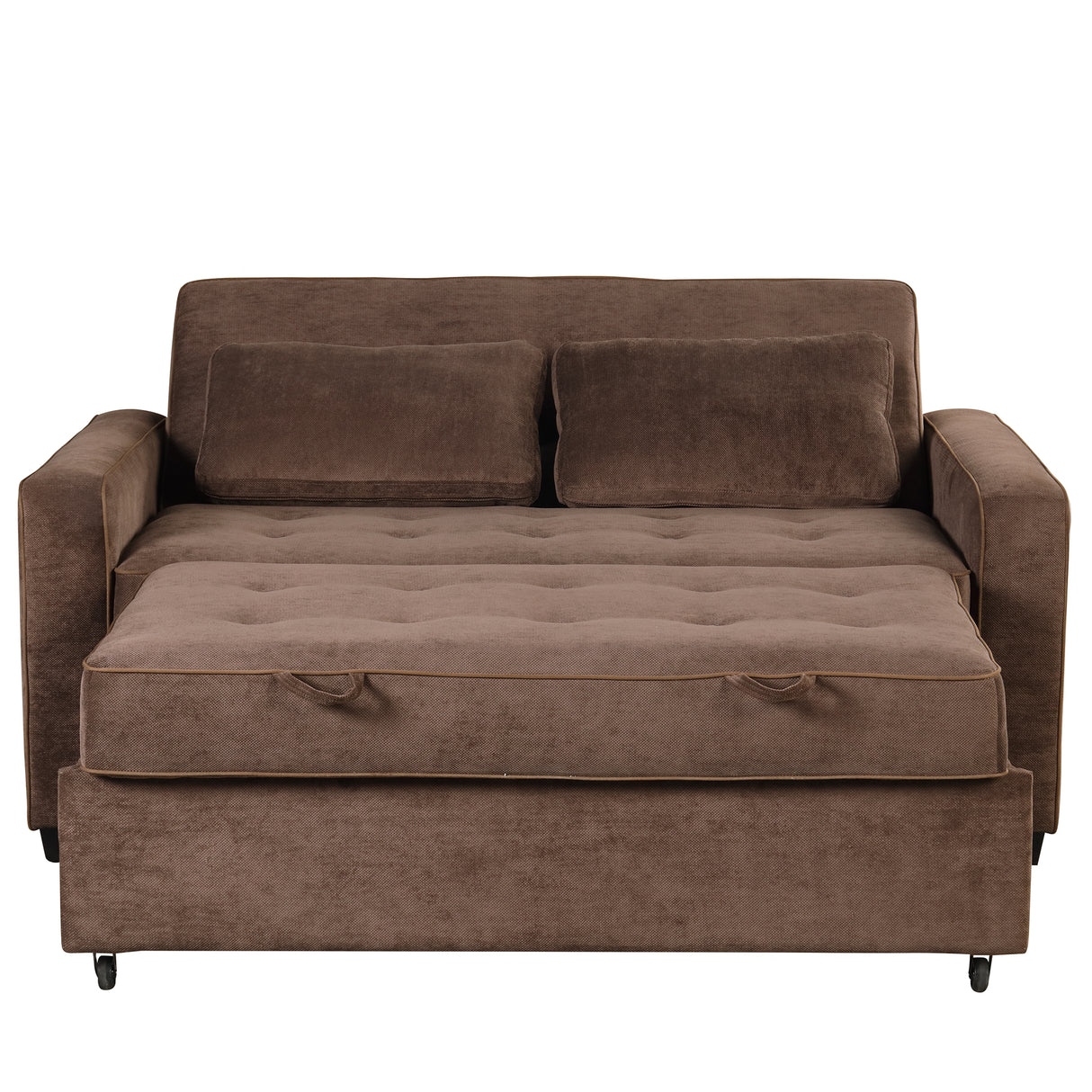 66.5" Upholstered Loveseat With Pull Out Bed, Two Throw Pillows, Dual USB Charging Port and Adjustable Backrest - Brown