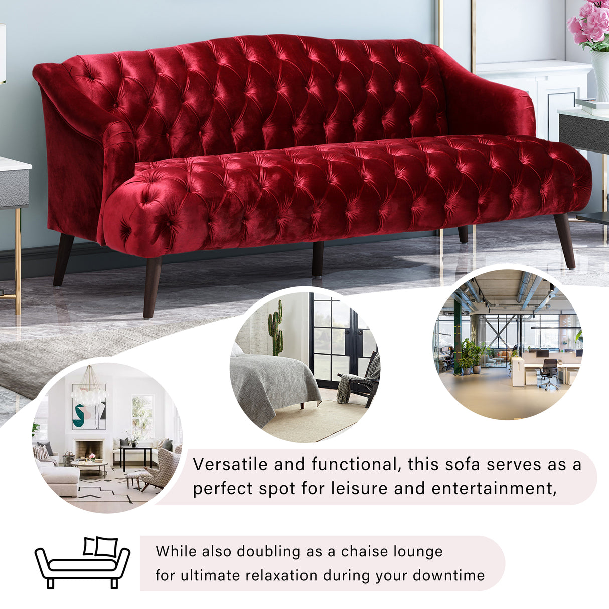 Sturdy Velvet Sofa - Red