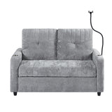 53.9" Modern Loveseat Pull-out Sofa Bed with Adjustable Backrest ,Two Cup Holders, Phone Holder, Three Charging Ports and Side Storage Pocket , Beige