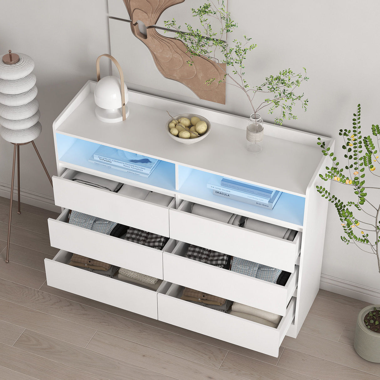 6 Drawer Dresser For With LED Lights - White