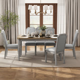 TREXM 7-Piece Farmhouse Dining Set With 6 high-back Chairs (Brown+Gray)