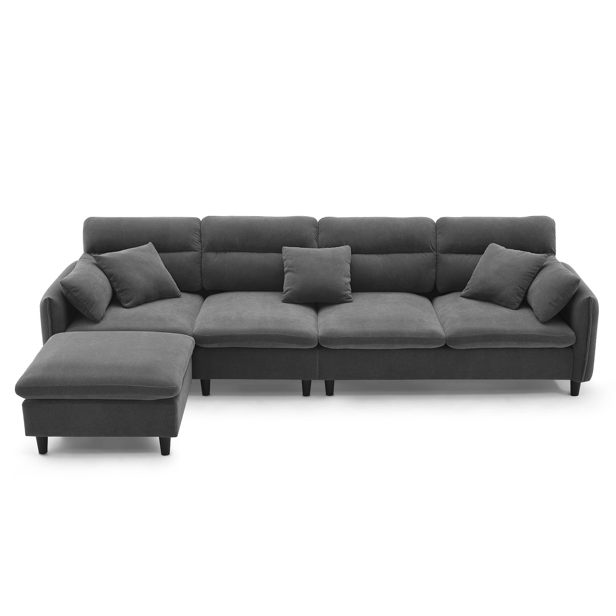 Modern  Sectional Sofa with Pillows and Ottoman - Gray