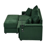 72.8" Modern Style Loveseat with Storage Space, Movable Ottoman, Two USB Ports, Two Cup Holders and Phone Holder - Green