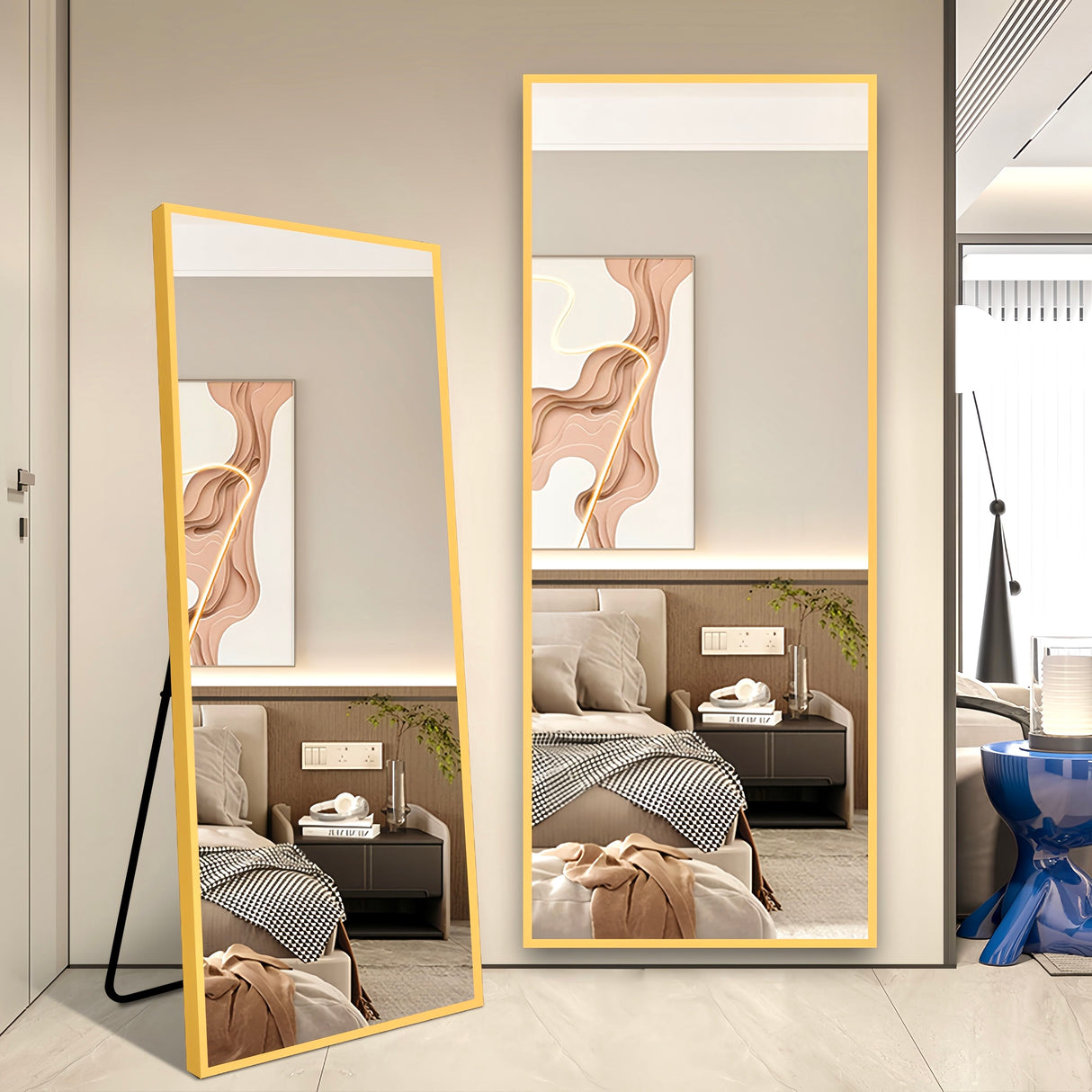 Floor Mirror Full Length Mirror Ultra Thin Aluminum Alloy Frame Modern Style Standing / Hanging Mirror Wall Mounted Mirror - Gold