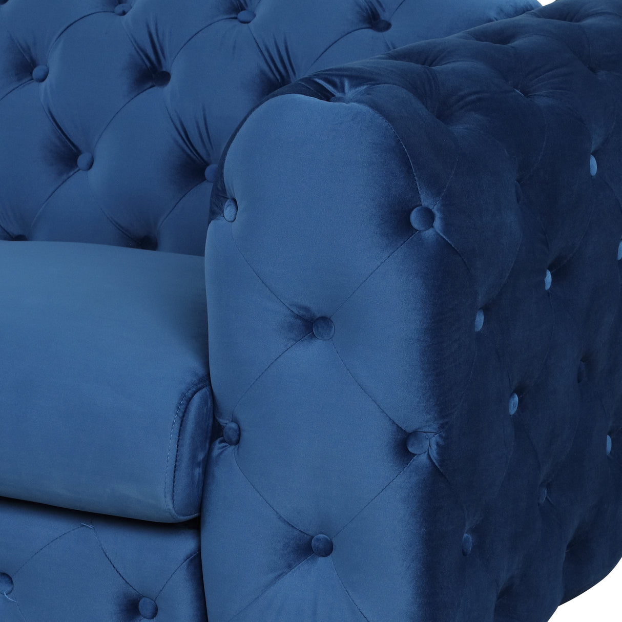 85.5" Velvet Upholstered Sofa with Sturdy Metal Legs, Blue