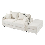 72.8" Modern Style Loveseat with Storage Space, Movable Ottoman, Two USB Ports, Two Cup Holders and Phone Holder - Beige