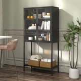 Heavy Duty Metal Storage Cabinet, Display Storage Cabinet With Glass Doors And 2 Adjustable Shelves, Tall Bookcase Modern Bookshelf Cabinet For Home Office, Living Room, Pantry