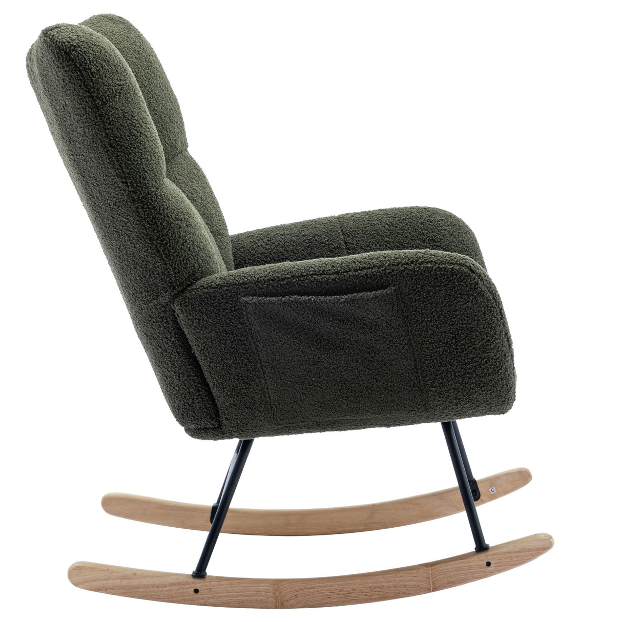 Rocking Chair With Pocket With Safe Solid Wood Base - Dark Green